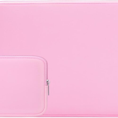 Soft padded laptop sleeve with accessories pouch fits 14 inch notebooks and tablets pink color