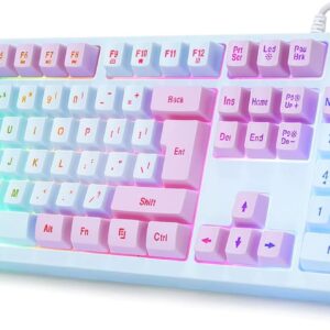 Wired USB Gaming Keyboard Rainbow Backlight Floating Keycaps Mechanical Feel