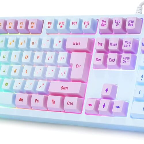 Wired USB Gaming Keyboard Rainbow Backlight Floating Keycaps Mechanical Feel