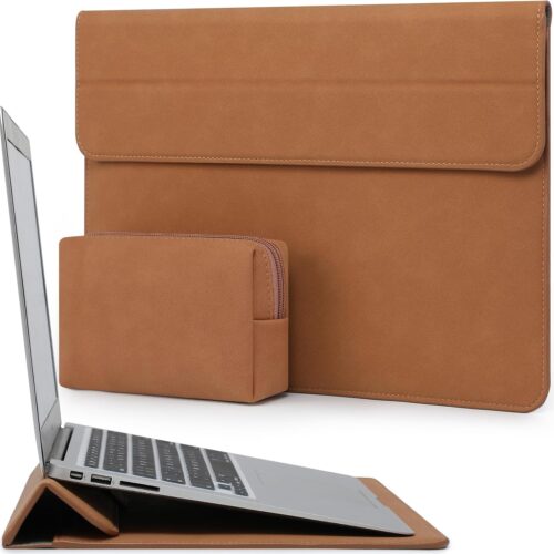 Laptop case sleeve with stand feature fits 13.3-14 inch laptops and tablets brown color