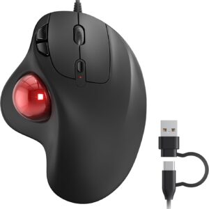 Wired Trackball Mouse Ergonomic Thumb Controlled Design with Dual Interface Cable