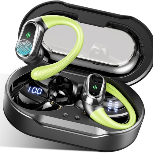 Wireless Sports Ear Hook Headphones Dual Display and 50 Hour Battery Life with Enhanced Bass